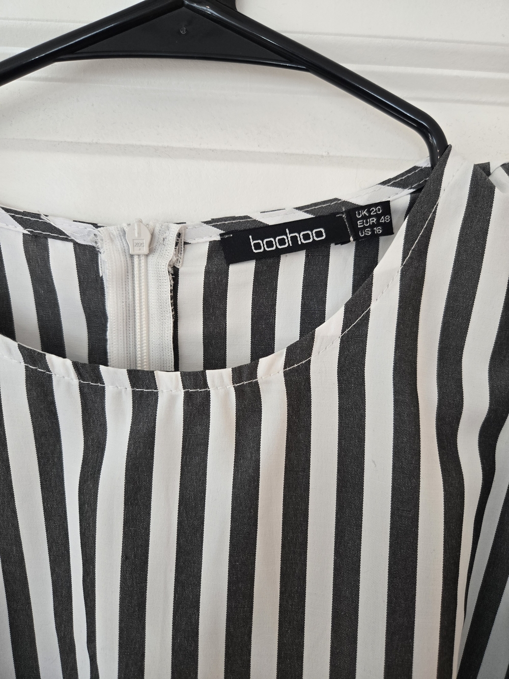 Boohoo Black & White Vertical Stripe Ruffle Mini Dress - Picture 2 of 3